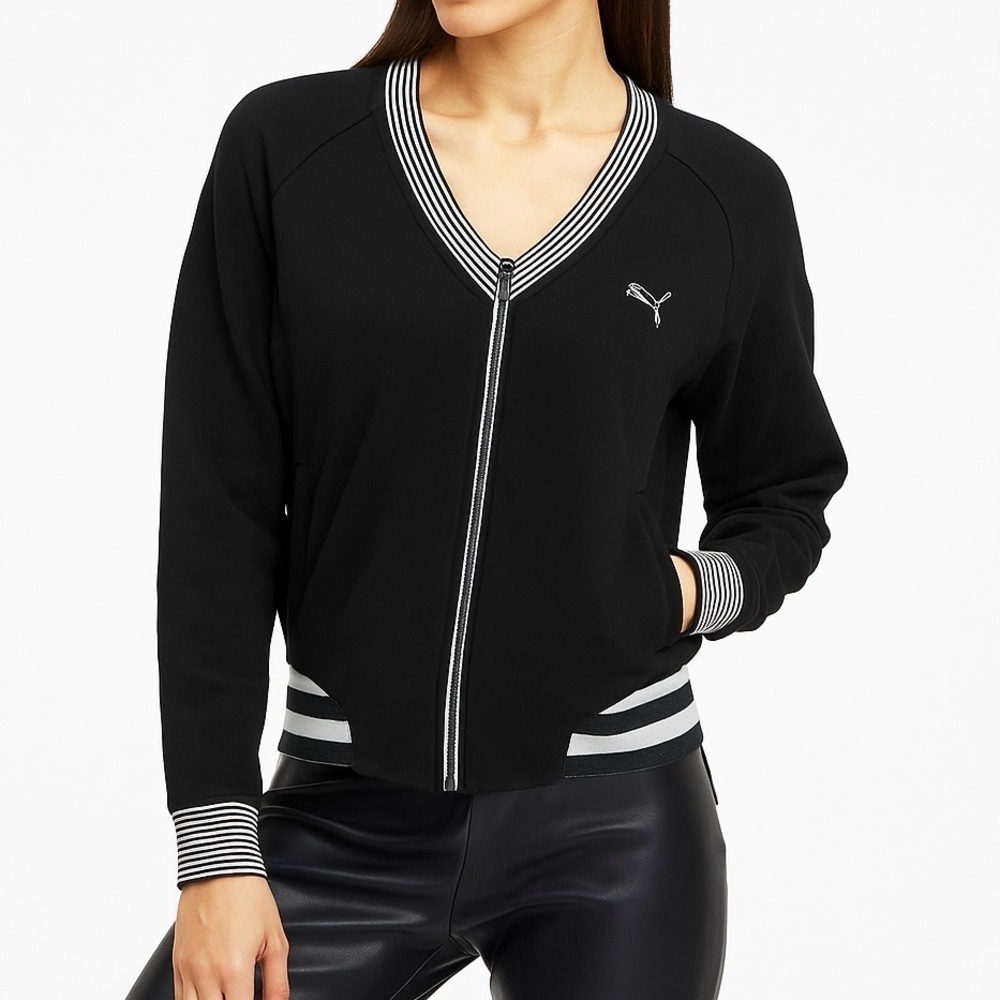 Puma Zip Track Top V-neck Lightweight Jacket w Pockets Retro VTG Black White M/L